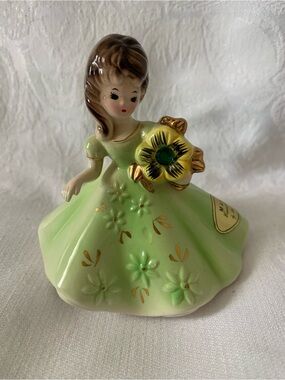 Vintage Josef Originals May Emerald Porcelain Lady Figurine with Gold Accents
